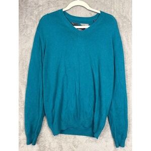McNeal Mens Teal Blue V-Neck Slim Fit Sweater with Elbow Patches Size XL‎